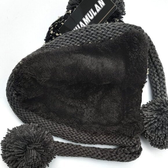 ✨ Huamulan Ear Flaps Sherpa Ski Women Black Peruvian Beanie Snow Pom Pom Hats - Picture 2 of 8